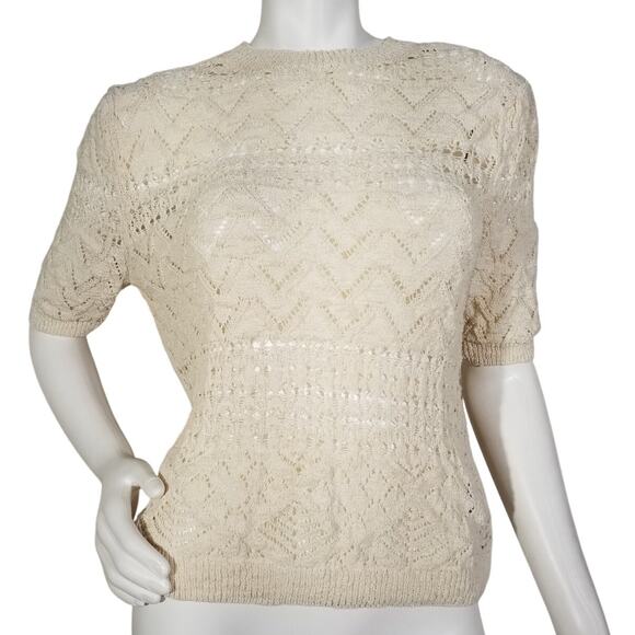 Zara Ivory Knit Top Short Sleeve Textured Crew Neck Size Medium NWT - Picture 1 of 6